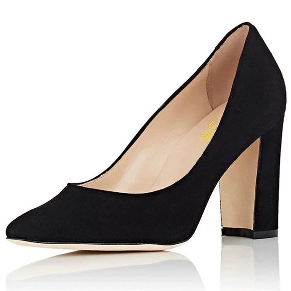 YDN Shoes Classic Pointed Toe Suede Chunky Heel Pumps Poshmark
